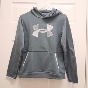 Under Armour Boys Hoodie Sweatshirt  Gray Fleece Youth Large Logo Activewear